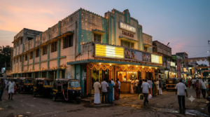 Diwali 2025 Telugu movies box office — festive-lit South Indian cinema with a busy ticket counter at dusk