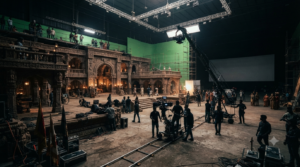 High budget Telugu films 2026 with large-scale film production sets and cinema lighting