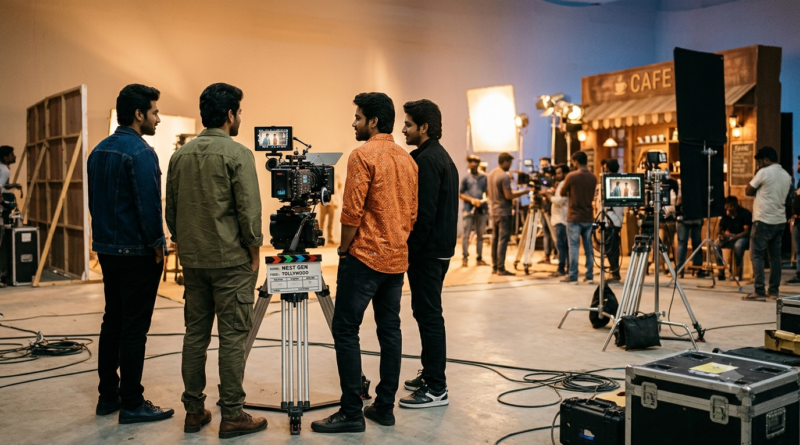 New generation Telugu actors represented by young performers on a Tollywood film set
