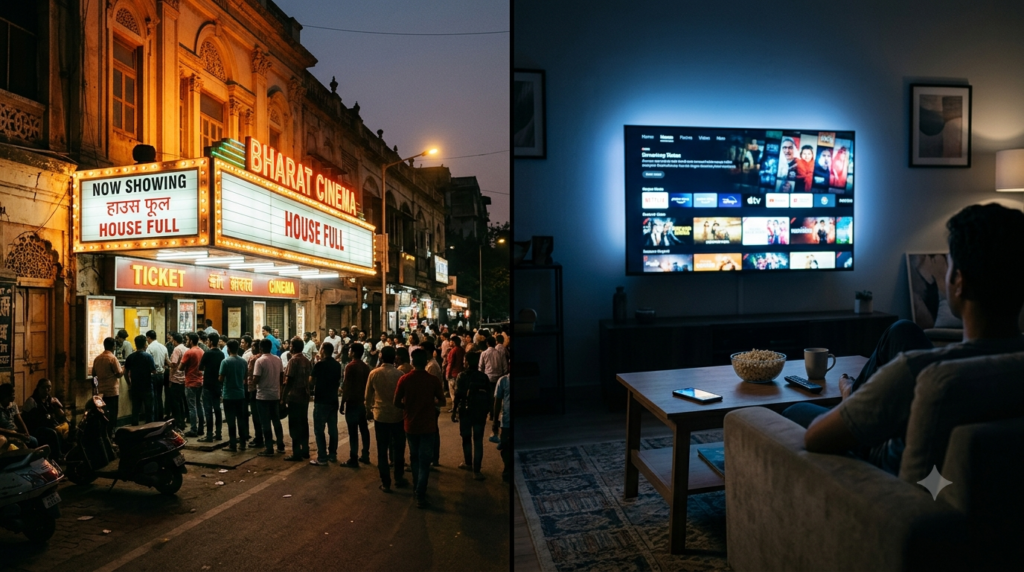 OTT vs theatrical strategy in Telugu cinema — cinema screen and home streaming release comparison for 2026