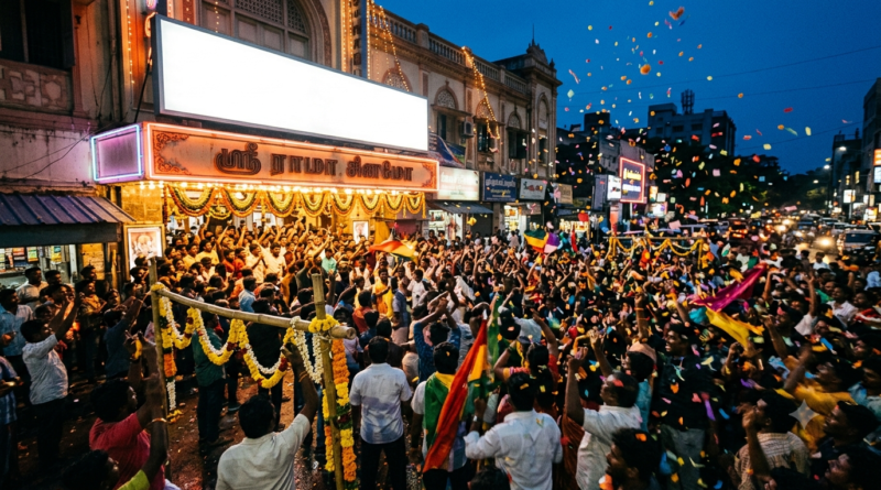 Pokiri 2006 4K re-release — crowd outside a cinema showing a Telugu action classic