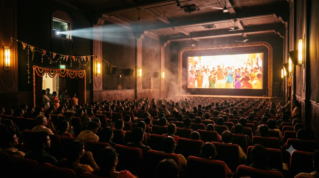 Sankranti 2026 Telugu movies box office results in a packed festive cinema hall