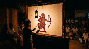 South Indian folk tales depicted through a backlit leather shadow puppet performance