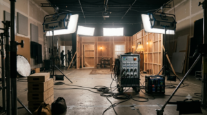 Sustainable filmmaking Tollywood: LED lighting rig on a Telugu film set in Hyderabad