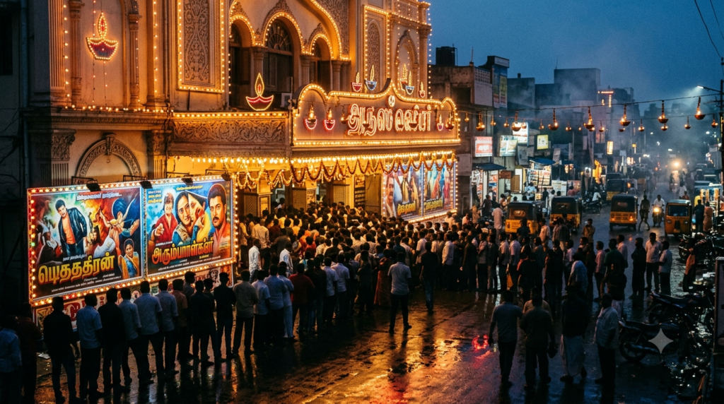 Telugu cinema October 2025 recap — festive cinema crowd marking Kantara, OG and Baahubali The Epic releases