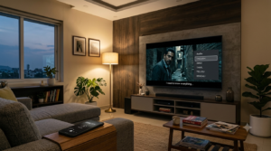 Telugu web series Pan-India show streaming on a living-room TV with subtitles