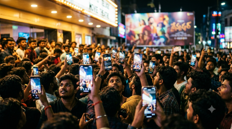 Tollywood social media marketing — fans trending a Telugu film teaser on phones