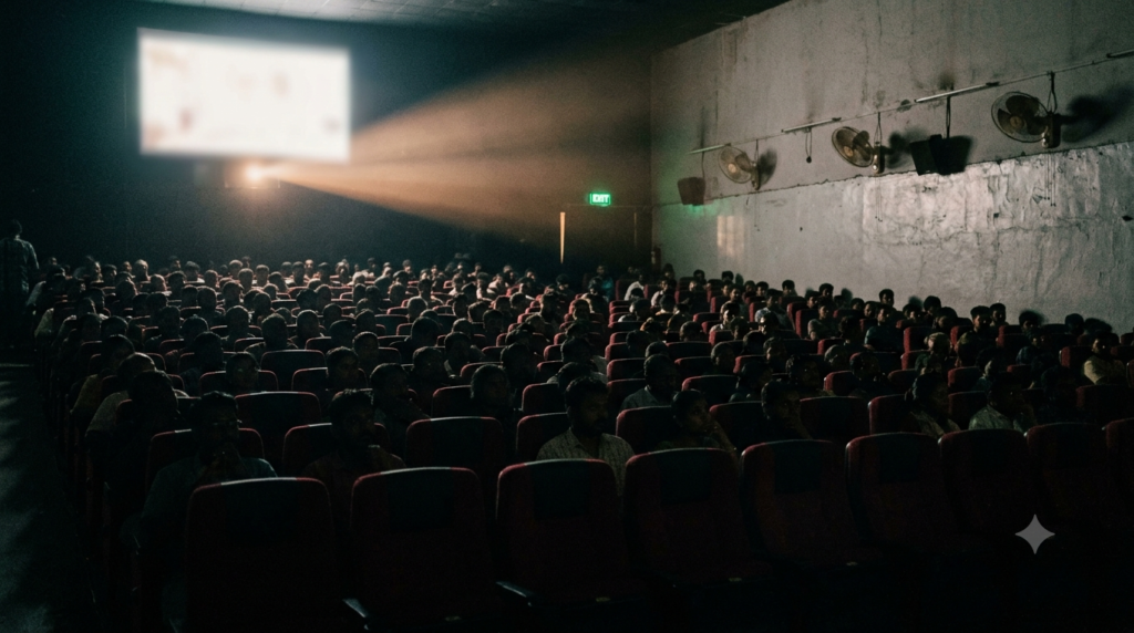 Women in Telugu cinema: packed Indian cinema hall audience watching a female-led Telugu film