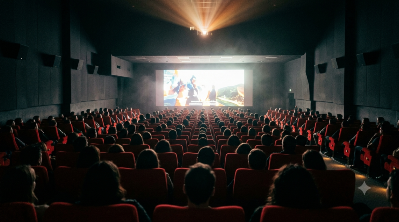 A packed cinema hall with an audience watching one of the best Telugu films 2025 on the big screen.