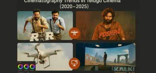 Telugu cinematography trends — drone shots, color grading, and virtual production from 2020–2025.
