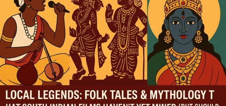 South Indian folk myth collage such as Oggu Katha artist, shadow puppetry Tholu Bommalata, goddess Renuka – cinematic legend potentials.