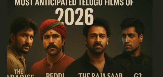 Telugu Cinema 2026 Highlights featuring Nani in The Paradise, Ram Charan in Peddi, Prabhas in The Raja Saab, and Adivi Sesh in G2 – Top Anticipated Movies of 2026.