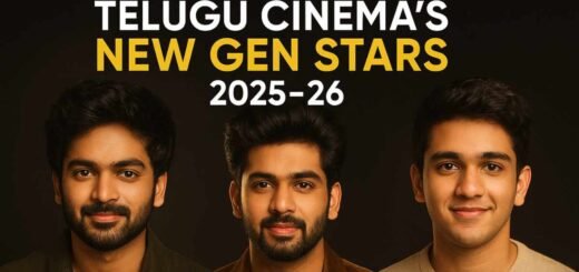 Teja Sajja, Kireeti Reddy, and Roshan Kanakala posing together as Telugu cinema’s next generation of rising stars