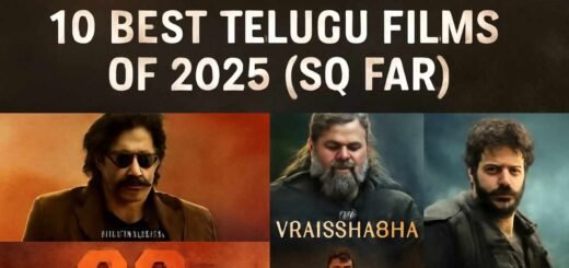 Poster collage of the top Telugu films of 2025 including OG, Vrusshabha, and Mass Jathara.