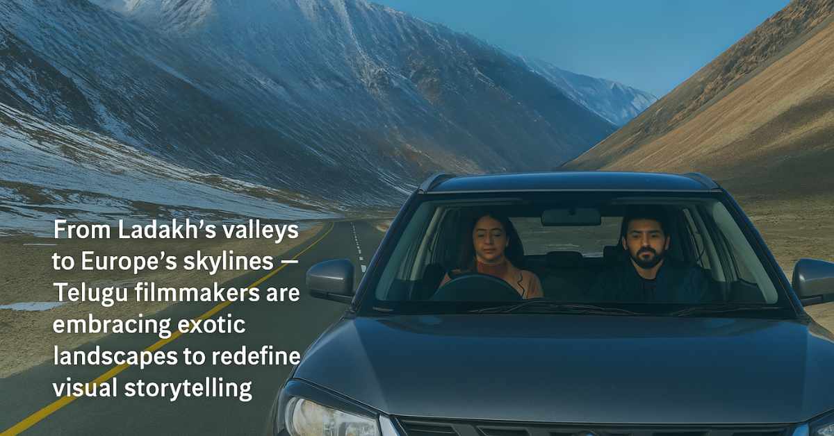 Telugu film On the Road depicts a couple driving through Ladakh’s snowy mountains, symbolizing Tollywood’s visual evolution through exotic filming locations.
