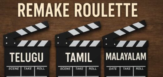 South Indian film remakes collage showing Telugu, Tamil, and Malayalam cinema adaptation success and failure.