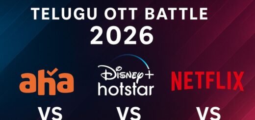 Telugu OTT Battle 2026 featuring Aha, Disney+ Hotstar, and Netflix competing for Telugu audience dominance