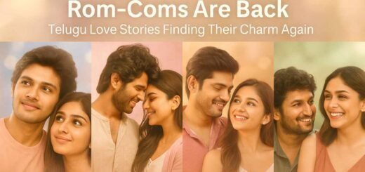 Collage of Telugu romantic films Bubblegum, Kushi, Love Me If You Dare, and Hi Nanna symbolizing the revival of romantic comedies in 2025