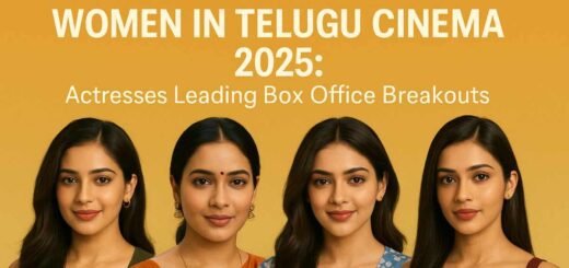 Four leading Telugu actresses of 2025 representing women-led box office hits, featured on Movishala’s exclusive article about women in Telugu cinema.