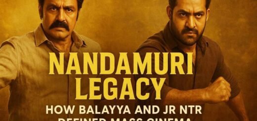 Balakrishna and Jr NTR together representing the Nandamuri Legacy and the evolution of Telugu mass cinema.