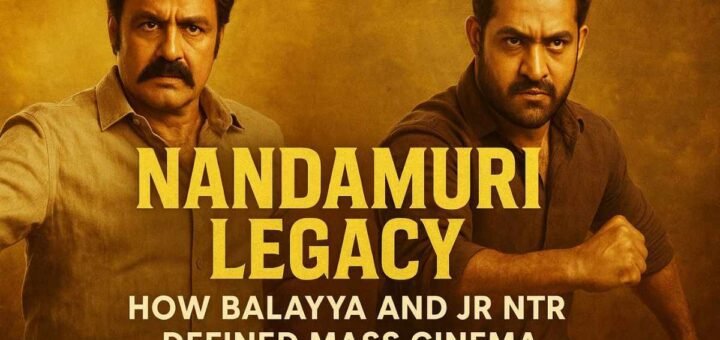 Balakrishna and Jr NTR together representing the Nandamuri Legacy and the evolution of Telugu mass cinema.