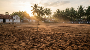Jockey Telugu teaser setting - dusty rural Madurai village arena at early morning