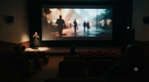 Aakhri Sawal teaser accessibility concept with Indian Sign Language interpretation in a cinema