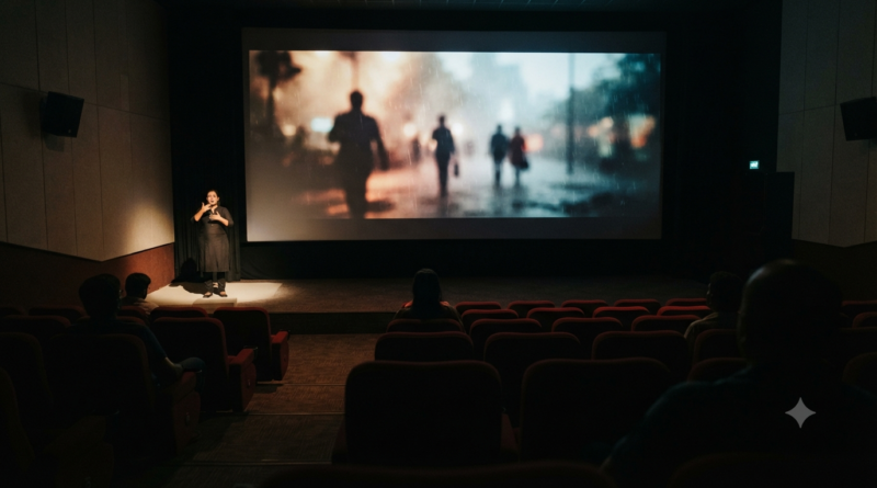 Aakhri Sawal teaser accessibility concept with Indian Sign Language interpretation in a cinema