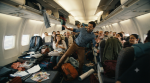 Satya Jetlee trailer concept showing chaotic action-comedy inside a passenger aircraft