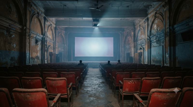 Tollywood 2025 box office review: rows of empty red cinema seats facing a lit screening room