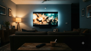 Ustaad Bhagat Singh Netflix streaming premiere playing on a TV screen in a dark living room