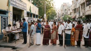 Vijay Perambur election result represented by voters outside a Chennai polling station