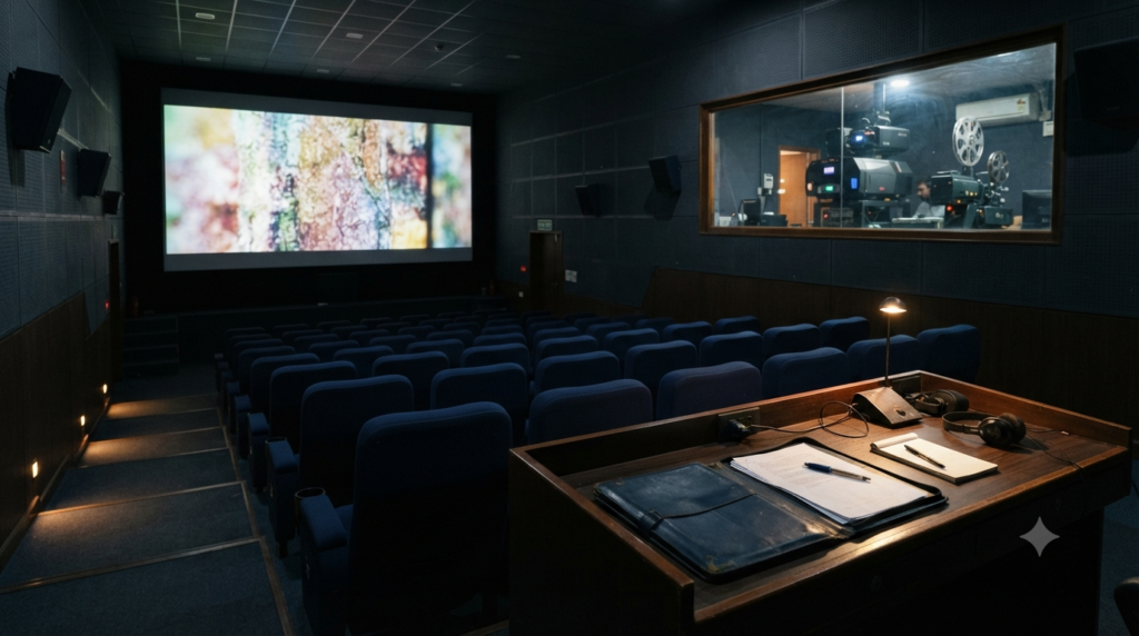 CBFC certification process showing a film examination screening room in India