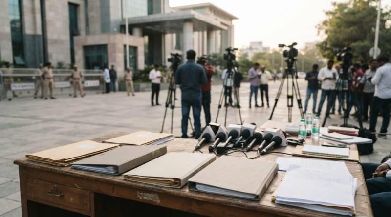 Tollywood drug case investigation files and press cameras in Hyderabad