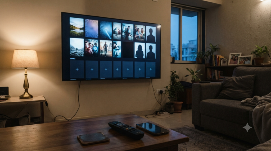 November Telugu OTT releases 2026 tracker on a smart TV with streaming tiles and a remote